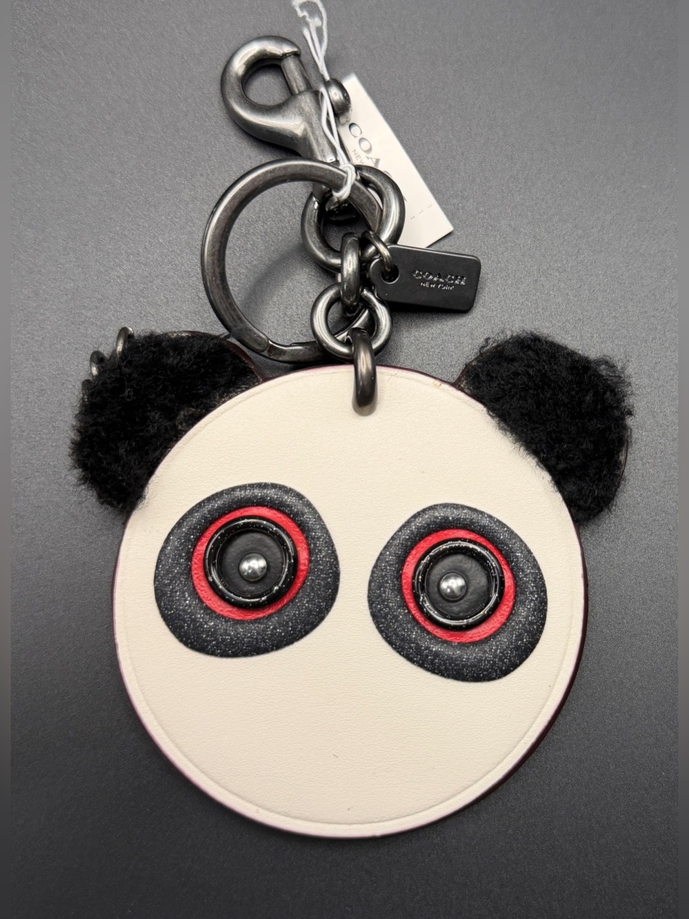 COACH Panda Face Leather Keychain Charm - White/Black